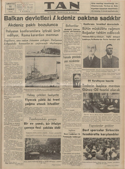 Tan Gazetesi 11 Temmuz 1936 kapağı