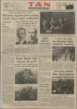  CUMARTESİ 25 TEMMUZ | 1936 İ İstanbul TA TELGRAF ; İKiNcCi Y 5 K İspany Hükümet, İngiltereden yardım teklif reddedildi adrit