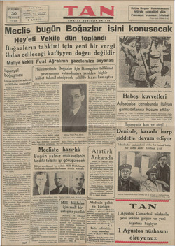    TA İstanbul TELEFON 1 TELGRAF : PERŞEMBE 30 TEMMUZ 1936 5 K H Boğa İspanyol boğuşması Dünya seyircimi kalacak ya Milletler