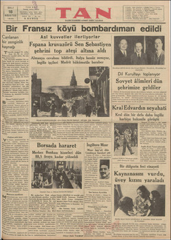 TA İstanbul SALI 18 AGUSTOS 1936 TELGRAF ; İKİNCİ Yi 5 K NEYLE Ankara Öödesi “TELEFON ; 24318, 24319, 24310, TAN, İSTANBUL IL