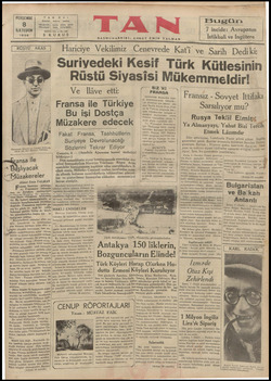  TAN İstanbul TELEFON: 24 PERŞEMBE 8 İLKTEŞRİN 1936 f hekenda Cenevrede İskende'an dram va tekrar söz alan Hariciye V...