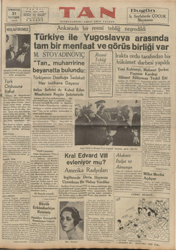       TA İstanbal CUMARTESİ | 31 İLKTEŞRİN 1936 TELGRAF; MISAFIRIMIZ yi a ) a Atatürk, evvelki gece Ankarada verilen baloda