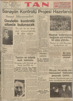  ei Yalin PERŞEMBE 11 ŞUBAT 1937 TELEFON : Iktisat Vekili Celâl Bayar Türkün arihte olü Ahmet Emin YALMAN > I Sişleri Bakanı