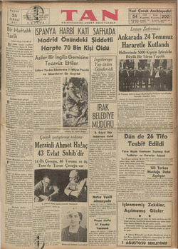    PAZAR 25 TEMMUZ 1937 5 TEL Bir Haftalık Tarih Ahmet Emin YALMAN u hafta içinde İngiltere pa Hariciye Nazırı B. Eden, ii ve