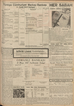    Mez TAN Türkiye Cümhuriyet Merkez Bankası HER SABA ” 11- Eylül-1937 Vaziyeti ME . AKTİF | a PASİF DAHA GENÇ! © LEE a Kasa —