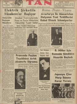    ÇARŞAMBA 12 İKİNGİKÂNUN 1938 BAŞMUHARRIR AH Ankarada Başlıyan Müzakere mma Ahmet Emin YALMAN ugün Ankarada Nafra Ve- kâleti