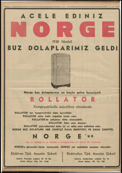   ACELE EDİNİZ 1938 Modeli BUZ DOLAPLARIMIZ GELDİ Norge buz dolaplarının en başta gelen hususiyeti ROLLATOÖR Kompresörlerile