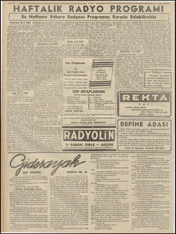  mez $ TAN 20-1-939 HAFTALIK RADYO PROGRAMI Bu Haftanın Ankara Radyosu Programını Burada Bulabilirsiniz Pazartesi, 30. 1.1939