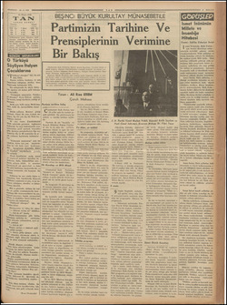  TAN BEŞİNCİ BÜYÜK KURULTAY MÜNASEBETİLE 4 ——— 31.5.929 31 Mayıs 1939 TAN ABONE BEDELİ Türkiye Ecnebi İsmet İnönünün Millete