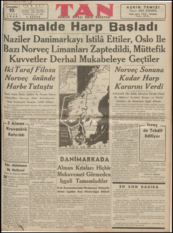  YIıNAlAC Mar PD Dağladdı Naziler Danimarkayı Istilâ Ettiler, Oslo Ile fBazı Norveç Limanları Zaptedıldı, Müttefik .......... Ha AR ö b Bi e f U S N 