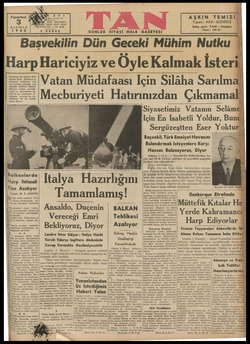  Pazartesi 3 HAZİRAN 1940 BU RUŞ GÜNLÜK SİYASİ HALK AŞKIN TEMİZİ Yazan: AKA GÜNDÜZ Satış yeri: TAN - İstanbul Fiyatı: 100 Kr,
