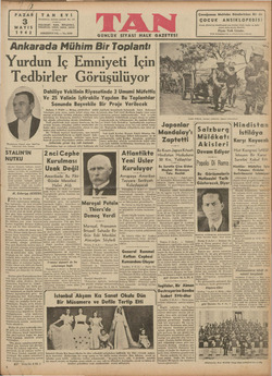    PAZAR 3 MAYIS 1942 TELGRAF: TAN, TELEFON: TAN EVİ İSTANBUL! Ankara caddesi No, 102 İSTANBUL 310, 24318, 24319 —— SEKİZİNCİ