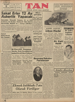Tan Gazetesi 3 Haziran 1942 kapağı