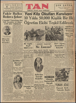  CUMA 5 HAZİRAN 1942 TELGRAF: TAN, TELEFON: 24310, 24318, 24319 TAN EVI TANBUL: Ankara eüddesi No, 102 ISTANBUL —— SEKİZİNCİ