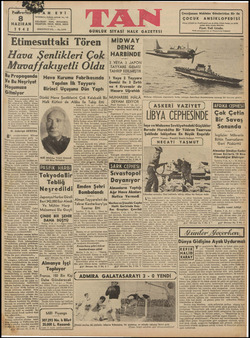 Tan Gazetesi 8 Haziran 1942 kapağı