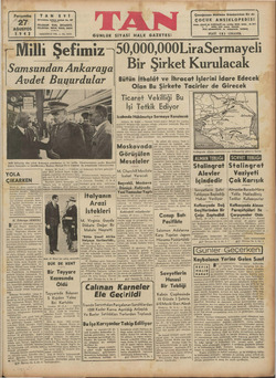 Tan Gazetesi 27 Ağustos 1942 kapağı