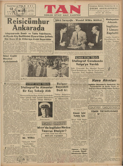 Tan Gazetesi 12 Eylül 1942 kapağı
