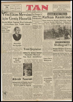 Tan Gazetesi 24 Eylül 1942 kapağı