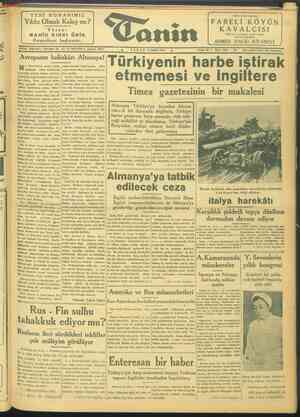 Tanin Gazetesi 27 Şubat 1944 kapağı