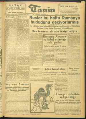 Tanin Gazetesi 13 Mart 1944 kapağı