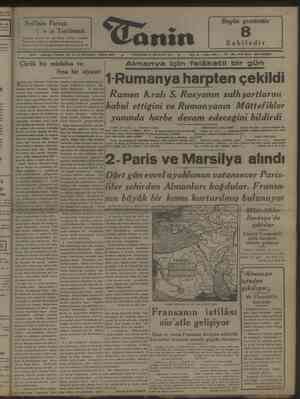    OS 1944 paya Bugün gazetemiz Nef'inin Farsça İ 'v nı Tercümesi anin Türkçeye çeviren Dr. Ali Nihad Farlan m dap Edeb; yat