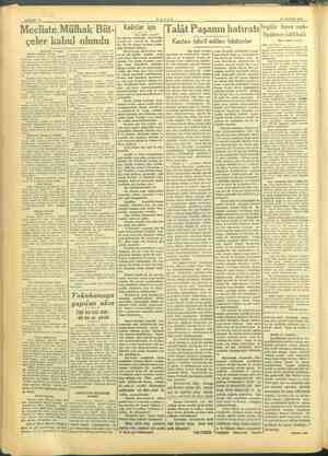    SAYFA: 6 TANIN 31 MAYIS 1945 Mecliste Mülhak Kadınlar için (Talât Paşanın giliz hava nak- : e me liyatının istikbali çeler