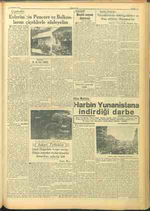  NIN  c , OLİnı 10 TEMMUZ 1945 Çiçekcilik: za Evlerim'zin Pencere ve Balkon- larını çiçeklerle süsleyelim pe imizin pencere ve