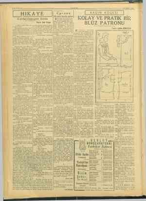    'SAYFA:4 TANİN HIKAYE 21 ŞUBAT 1946 | KADIN KOŞESI | v KOLAY VE PRATIK BİR BLÜZ PATRONU Yazan: Lâle EMZEN yrano üncü...