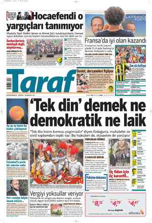 Taraf Gazetesi 7 Mayıs 2012 kapağı