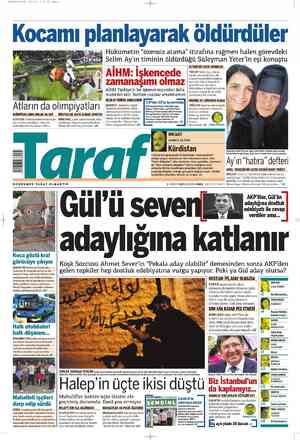 Taraf Gazetesi 1 Ağustos 2012 kapağı