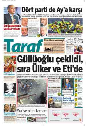 Taraf Gazetesi 13 Ağustos 2012 kapağı