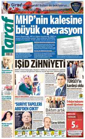 Taraf Gazetesi 8 Temmuz 2015 kapağı
