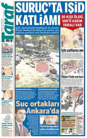 Taraf Gazetesi 21 Temmuz 2015 kapağı