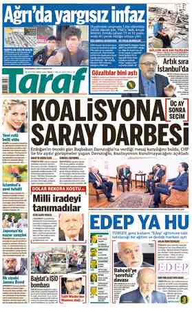 Taraf Gazetesi 14 Ağustos 2015 kapağı