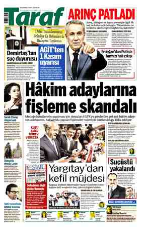 Taraf Gazetesi 25 Ekim 2015 kapağı