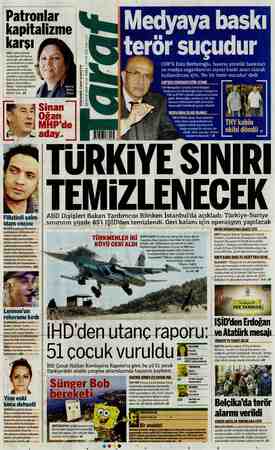 Taraf Gazetesi 22 Kasım 2015 kapağı