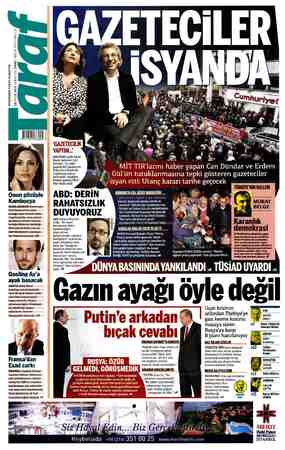 Taraf Gazetesi 28 Kasım 2015 kapağı