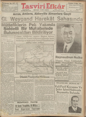 Tasviri Efkar Gazetesi 22 Mayıs 1940 kapağı