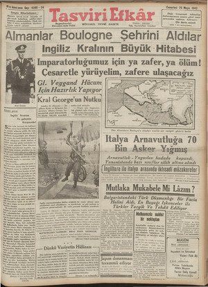 Tasviri Efkar Gazetesi 25 Mayıs 1940 kapağı