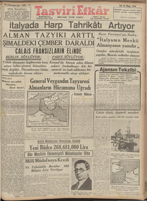 Tasviri Efkar Gazetesi 28 Mayıs 1940 kapağı
