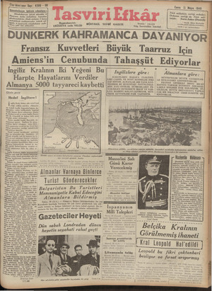 Tasviri Efkar Gazetesi 31 Mayıs 1940 kapağı