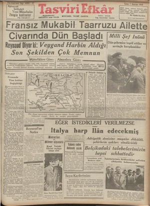 Tasviri Efkar Gazetesi 7 Haziran 1940 kapağı