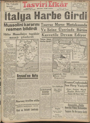 Tasviri Efkar Gazetesi 11 Haziran 1940 kapağı