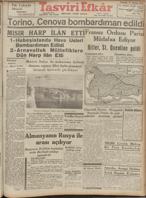 Tasviri Efkar Gazetesi 13 Haziran 1940 kapağı