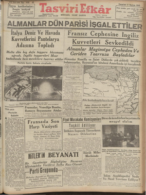 Tasviri Efkar Gazetesi 15 Haziran 1940 kapağı