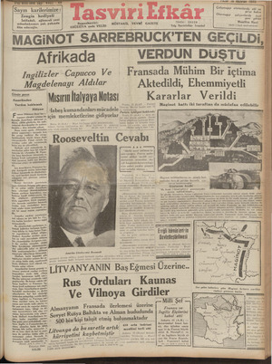 Tasviri Efkar Gazetesi 16 Haziran 1940 kapağı