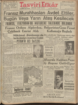 Tasviri Efkar Gazetesi 21 Haziran 1940 kapağı