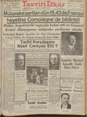 Tasviri Efkar Gazetesi 22 Haziran 1940 kapağı