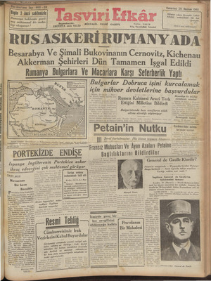 Tasviri Efkar Gazetesi 29 Haziran 1940 kapağı