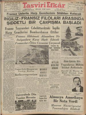 Tasviri Efkar Gazetesi July 7, 1940 kapağı